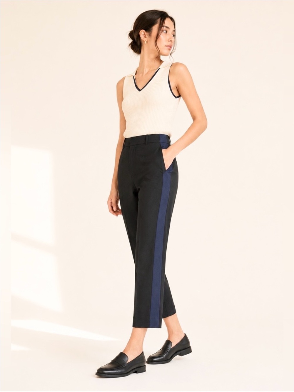 Club Monaco Ryanne Tuxedo Stripe Wool Blend Crop Pants Office Siren Sz 0